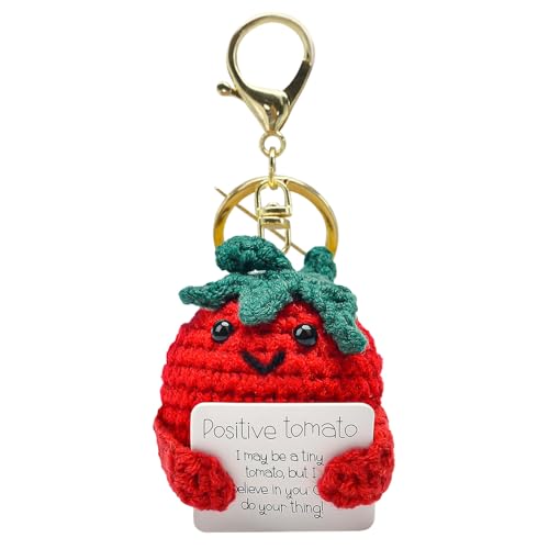 FANCYWUXI Positive Tomaten Pocket Hug, Lustige Gestrickte Tomaten mit Schlüsselanhänger, Mini-PlüSch Figuren Positive Tomaten Puppe, Geschenk Für Freund Tomaten Puppe