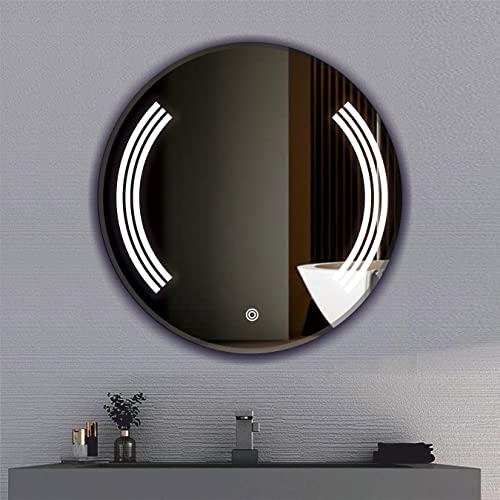 Image of LED Mirror Glass Bathroom Wall - Decorative Led Mirror with Touch Sensor Lights Cabinet Vanity Wall Design Darpan Full Length for Home (21x21 Inch Round DH6)