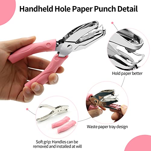 2 Pack Small Hole Puncher, Single Hole Puncher, Handheld Hole Paper Punch 1/4 & 1/8 Inch, Metal Paper Small Hole Punch With Soft Grip For Craft Paper Tags Diy Scrapbook Tool (Blue/Pink) #TOP2