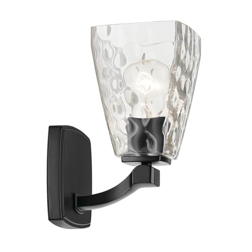 Image of Kichler Marant 5 inch 1-Light Wall Sconce Bathroom Light Fixture with Clear Water Glass in Black, Modern Vanity Light for Bathroom, Powder Room, Hallway (5 inch W x 9.5 inch H), 55214BKWTR