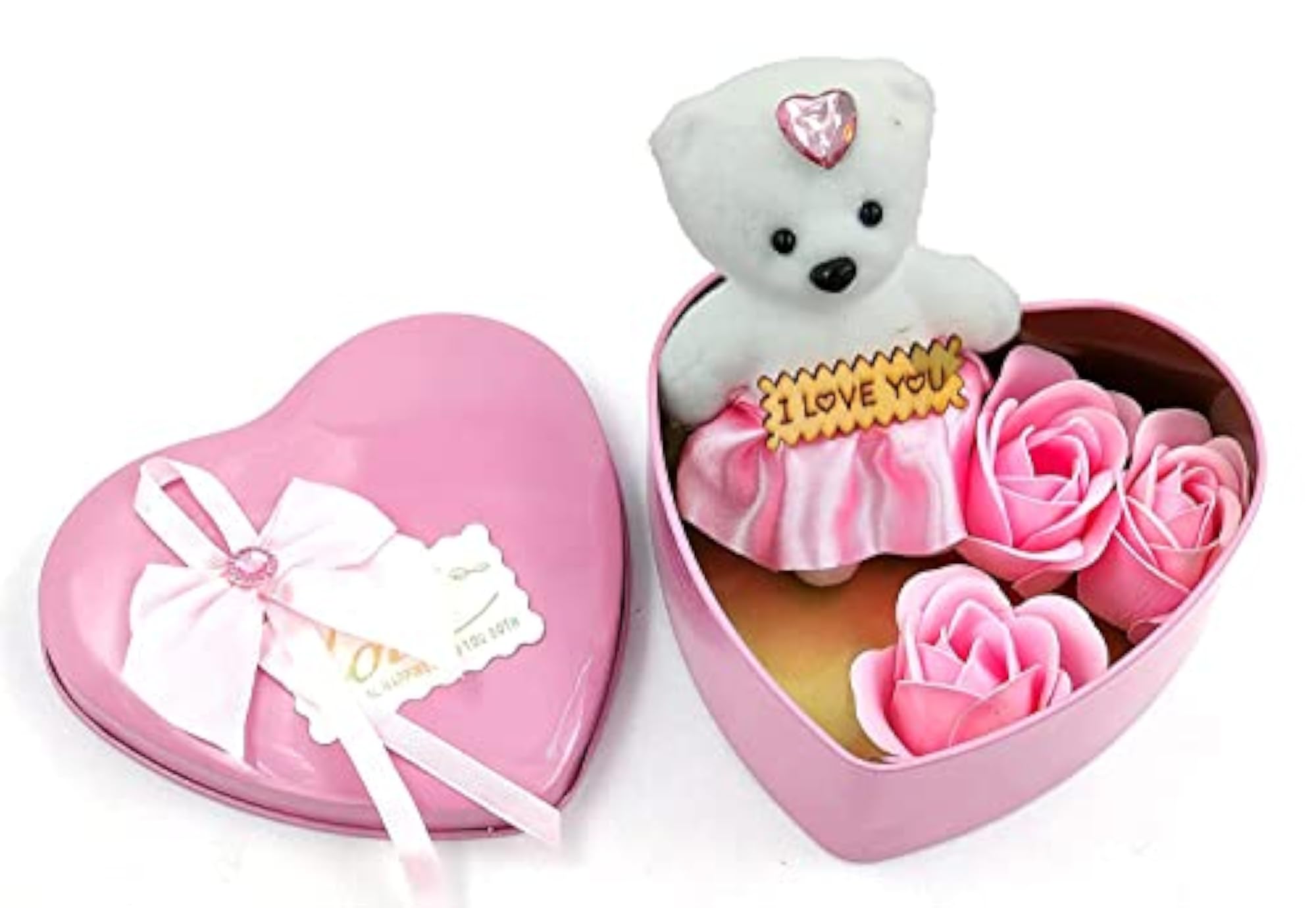 Heart Shape Gift Box with Teddy & Red Rose