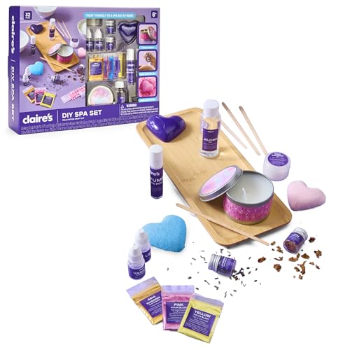 Claire’s DIY Bath Bomb & Scented Candle Making Set, 32-Piece Spa Craft Kit, Make Your Own Soothing Oils & Perfume Fragrance, Kids Toys, Science Beauty Project Activity, Arts & Crafts Gift for Ages 6+