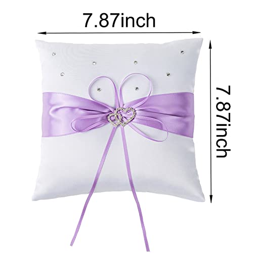 Arksu 2Pcs Set Ring Pillow And Flower Girl Basket With Double Heart Rhinestone For Wedding Decor-Lavender #TOP1