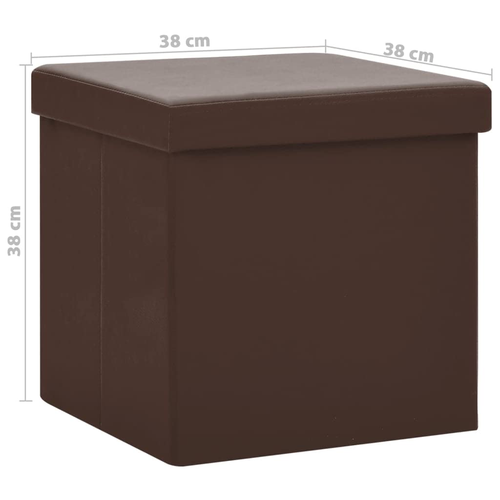 Taburete plegable con espacio de almacenamiento, 38 x 38 x 38 cm, taburete de PVC y MDF, banco acolchado para salón, caja de almacenamiento plegable, color marrón