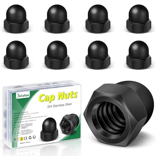 Lot de 10 écrous à chape M12 noir, Bolatus haute forme Écrous à chape hexagonaux de haute qualité, écrous à capuchon en acier inoxydable pour vis tiges filetées et boulons filetés, écrou borgne moto