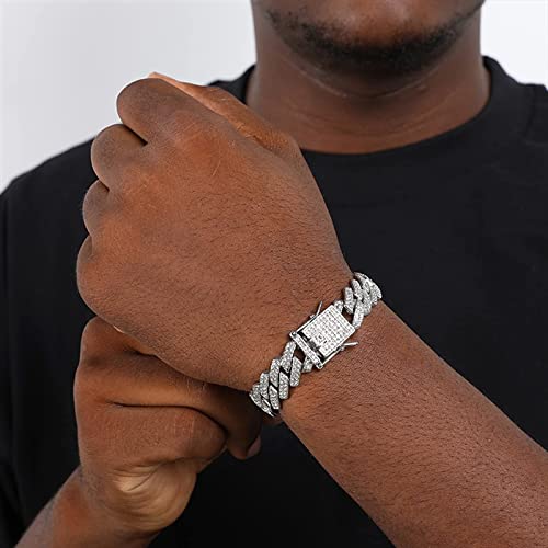 Saintda Cuban Link Bracelet For Men Women Silver Bracelet,14Mm Miami Iced Out Bracelet,Hip Hop Bracelets Jewelry(Silver-14Mm) #TOP1