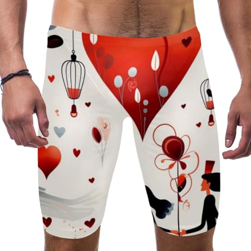 Valentine's Day Swimsuit for Men & Boys,Competition Lap Swim Suit, Square Leg Endurance Training Multicoloured
