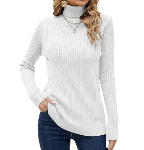 Image of SANGTREE Women's Cable Knit Sweater Long Sleeve Turtleneck Tops | Breathable and Warm Fabric Adapts to Climate Change,Making It Ideal for Autumn,Winter and Transitional Spring Days.