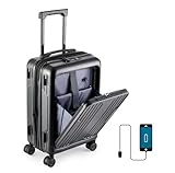 [BluFied] スーツケース 拡張機能付き TSAロック付き 軽量静音 360度回転 拡張可能 44L スーツケース 前開き ビジネスキャリーケース フロントオープン USB充電ポート付き 機内持ち込み 3泊旅行 耐衝撃 ABS ブラック 隠しフック 拡張機能付 耐衝撃 多機能