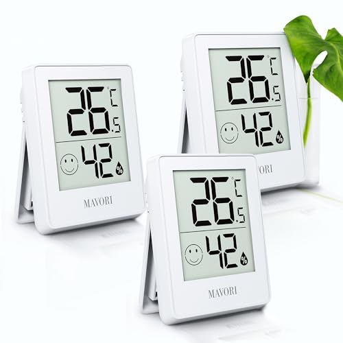TESTSIEGER - MAVORI® 3 St. Hygrometer Thermometer innen - präziser Luftfeuchtigkeitsmesser & Raumthermometer innen - Thermometer Hygrometer innen, Temperaturmessgerät & Hydrometer, (weiß, 3er Set)