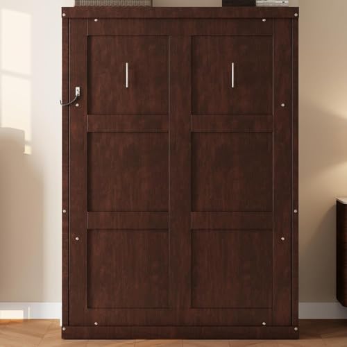 MERITLINE Twin Farmhouse Murphy Bed,Solid Wood Folding Vertical Murphy Wall Bed Cabinet for Bedroom Office,Space-Saving (Twin,Espresso)