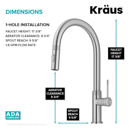 Image of KRAUS Oletto Modern Industrial Pull-Down Single Handle Kitchen Faucet in Spot Free Stainless Steel, KPF-2654SFS