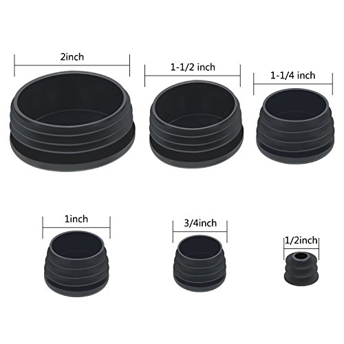 48 PCS Black Round Plastic Plugs - Mixed Sizes End Caps For Round Tubing, Furniture, Fence Posts