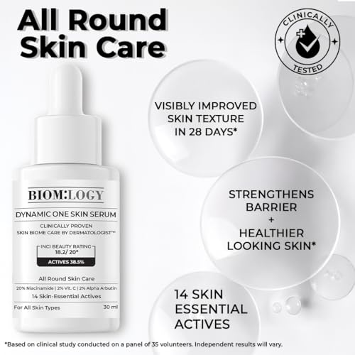 Image of Biomlogy 14 Skin Essentials Multi Active Face Serum 38.5% Actives with 20% Niacinamide, 2% Vitamin C, 2% Ceramide | Helps Improve Overall Skin Clarity & Smoothness in 4 Weeks | Fades Dark Spots|10ML