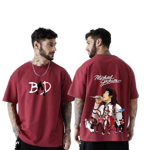 Image of Michael Jackson Oversized Red Tshirt for Men and Women MJ Drop Shoulder Unisex Baggy Loose Fit T-Shirts