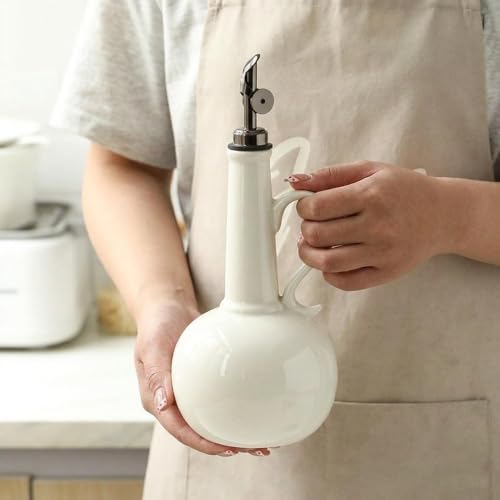Botella dispensadora de aceite antigoteo de cerámica beige para una cocina limpia 7
