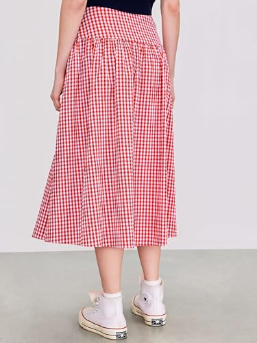 CIDER Gingham Long Skirts for Women Maxi Plaid Skirt A Line High Waist Summer Skirts Casual Trendy 20253