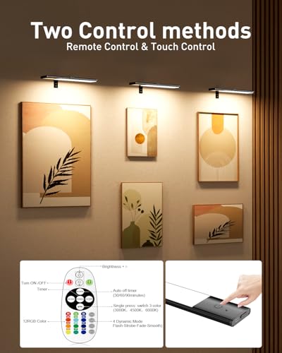 Image of Diomart 12 inch Picture Light for Wall, Wireless RGB Picture Light, Black