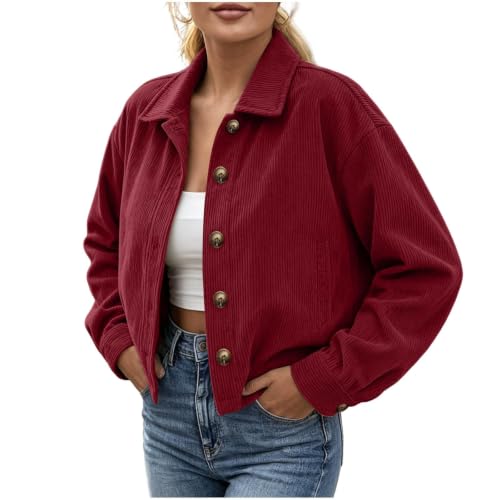 Gumipy Womens Corduroy Jacket Button Up Cropped Long Sleeve Fall Jackets - image 9