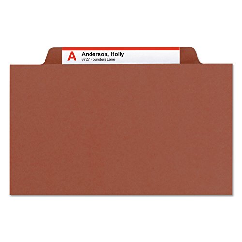 Smead Pressboard Classification File Folder with SafeSHIELD Fasteners, 1 Divider, 2" Expansion, Legal Size, Red, 10 per Box (18775)