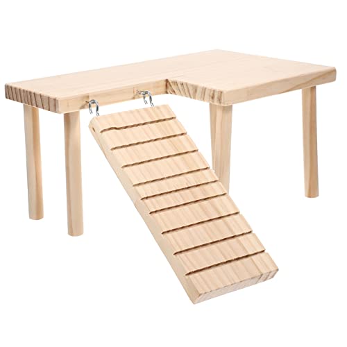 EXAOMBLE ハムスター用遊びおもちゃセット 繊細な木製はしごとプラットフォーム 天然素材使用 小動物の運動促進と噛み心地調整 ケージ内運動場 チンチラ モルモット対応 に