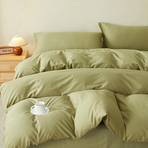 SAPHREAS Duvet Cover Set Full Size 100% Organic Cotton Olive