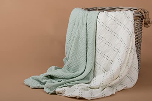 Muslin Swaddle Baby Blankets For Girl Or Boy, Soft And Breathable Oeko-Tex Cotton Muslin Baby Blanket, Newborn Swaddling Wrap, Receiving Blanket, 47 In X 47 In, Mint Green And Cream Dots #TOP5