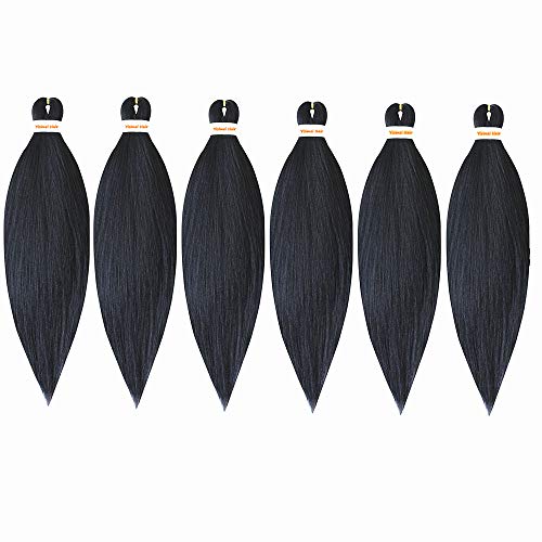 Yisimei Easy Braiding Hair 20 Inches 6 Packs/Lot With Gifts Color 1B Professional Pre Stretched Braiding Hair Easy Braiding Crochet Hair Synthetic Hair Extensions (20” 6Packs/Lot, 1B)
