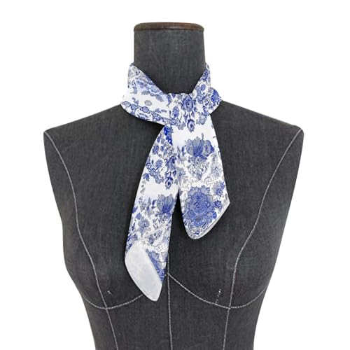 Blue and White Porcelain Silk Like Head Scarf for Women,Soft Fashion Neck Scarf Square Satin Head Scarf 23.6 Inches3