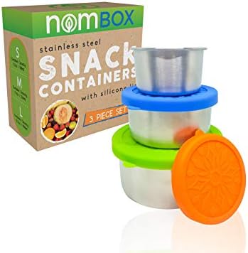NomBox Stainless Steel Food Storage Containers – Set of 3 Kitchen Lunch/Snack Containers With Leak-proof Silicone Lids – Reusable & Washable – For Portion Control, Food Prep & Storing