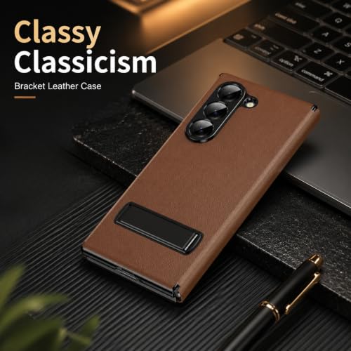 Image of TechTrendz for Samsung Galaxy Z Fold 8 Ultra Magnetic Flip Folding Case, Multi-Angle Bracket, Full Body Hinge Protective Slim Cover, Luxury Business Leather Cover for Fold 8 Ultra Back Cover (Brown)