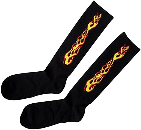 AfcoBoy Girl Hip-hop Socks,Fashion Flame Fire Cotton Men Women Harajuku Street Unisex Couple Sport Socks (Black)