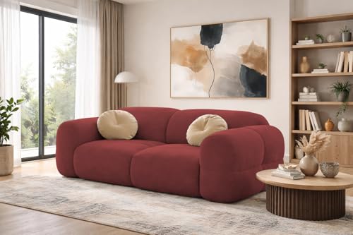 Image of Casaliving Vetras Modern Velvet Bubble Cloud Sofa, Tufted Design Upholstered 2 Seater Sofa Set for Living Room, (Maroon Colour) Premium Velvet Fabric Sofa