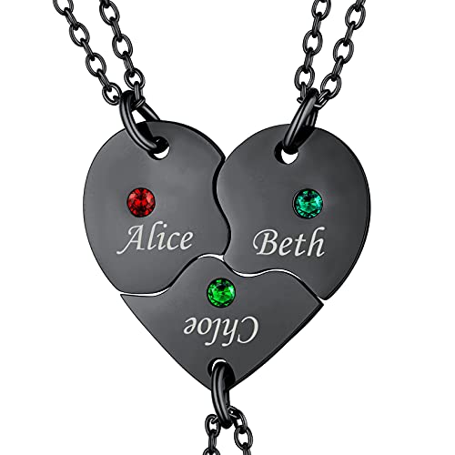 Custom4U Personalized Gold BFF Necklace for 3 Pcs Split Heart Matching Friendship Couple Necklaces 14k Gold Plated 925 Sterling Silver Pendant Custom Gifts for Best Friend Women 1.5-Heart-St