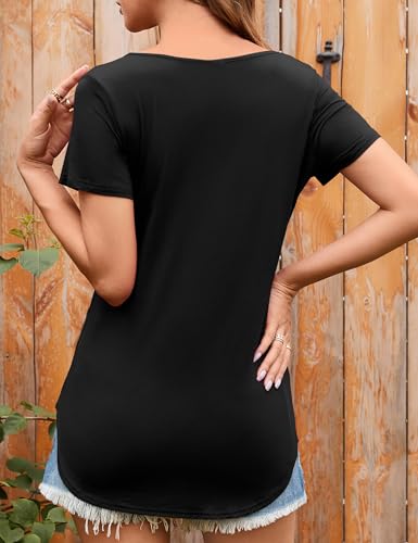 DittyandVibe Women's Short/Long Sleeve V Neck Criss Cross T-Shirt Tops4