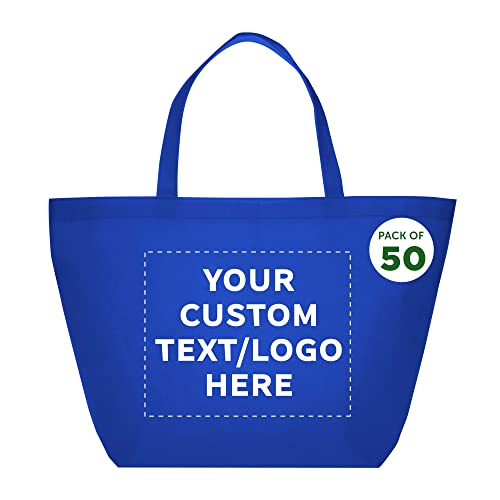 Discount Promos Custom Southern Style Grocery Tote Bags Set Of 50, Personalized Bulk Pack - Reusable, Great For Grocery, Shopping, Travel, Carry On Bag - Blue #TOP20