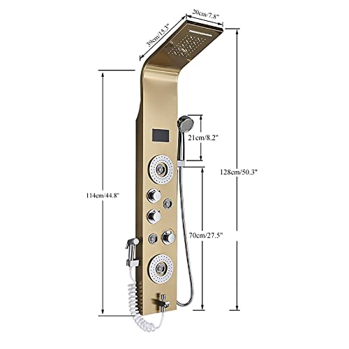 Led Gold Shower Panel Tower System Digital Display Shower Column Stainless Steel Shower Panel System, Shower System with Shower Head, Handheld Shower, Body Jets, Tub Spout, Bi miniatura 6
