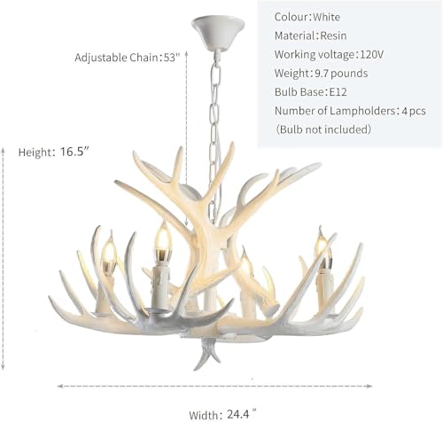 Suspensions E14 lustre en bois de cerf blanc industriel rétro résine rustique