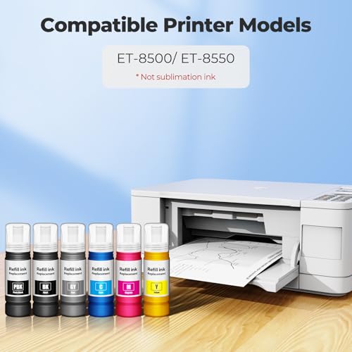 Compatible for EPT552 Ink Bottles 6 Pack ET-8550 ET-8500 Replacement for EPT552 Ink Refill Bottle Work for Photo ET 8550 ET8550 Photo ET 8500 ET8500 8550 8500 Printers (BK PB C M Y GY)