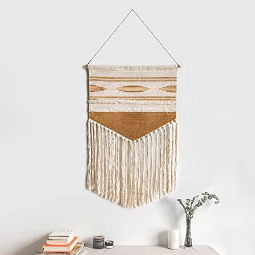 skadrimo Handmade Macrame Wall Hanging Cotton Woven Tapestry, Farmhouse Style Fringe Tassel Wall Art Decor, Boho Bohemian Stripe Line Door Decoration, 33”L x 19.5”W (1 Pcs Orange)