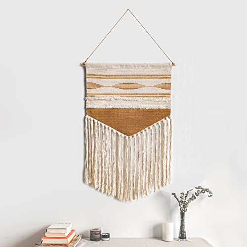 Skadrimo Handmade Macrame Wall Hanging Cotton Woven Tapestry, Farmhouse Style Fringe Tassel Wall Art Decor, Boho Bohemian Stripe Line Door Decoration, 33”L X 19.5”W (1 Pcs Orange) #TOP28