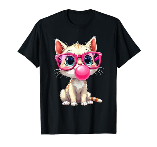 Lindo gato con gafas y goma de mascar | Chicas, gatito divertido Camiseta