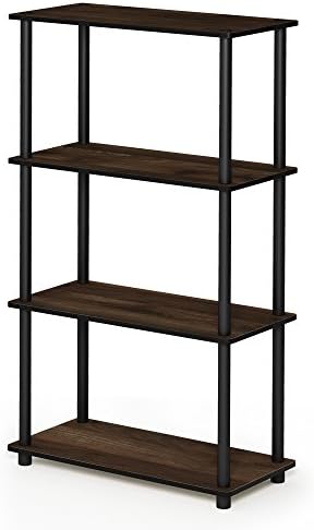 Furinno Turn-N-Tube 4-Tier Multipurpose Shelf Display Rack, Round Tubes, Columbia Walnut/Black
