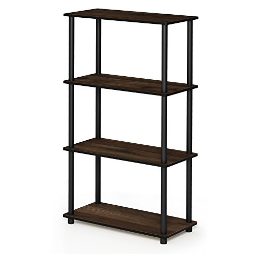 Image of Furinno Turn-N-Tube 4-Tier Multipurpose Shelf Display Rack, Round Tubes, Columbia Walnut /Black