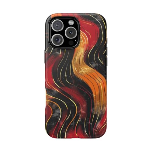 Coque rigide mate iPhone 16 Pro Max motif abstrait ondulé rouge orange