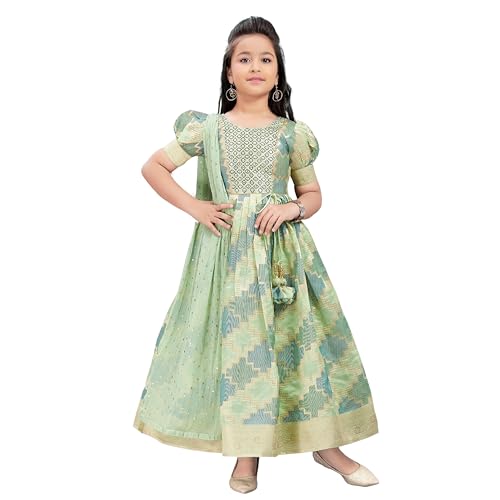 Tropical Print Linen Fit & Flare Girls Dress, Size Up