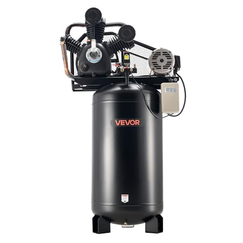 VEVOR 80 Gallons Heavy-Duty Air Compressor, 10HP 17 SCFM at 90PSI Air Compressors Max 175PSI, Oil-Lubricated Compressor Tank for Industrial Manufacturing, Large Workshops (230V 3-Phase, No Plug)