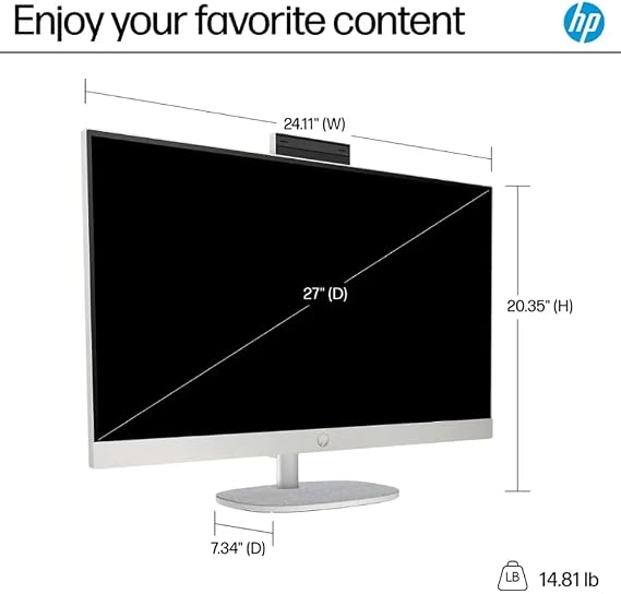 HP 27 FHD Touchscreen All-in-One Desktop Computer, Quad-Cores Ryzen 5 7520U, 16GB RAM 1TB SSD, Windows 11, Wireless Keyboard & Mouse, PLUSERA 8-in-1 Hub Included, White