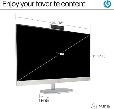 HP 27 FHD Touchscreen All-in-One Desktop Computer, Quad-Cores Ryzen 5 7520U, 16GB RAM 1TB SSD, Windows 11, Wireless Keyboard & Mouse, PLUSERA 8-in-1 Hub Included, White