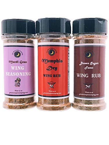 Premium | CHICKEN & WING SEASONING Variety 3 Pack | Mardi Gras Wing Seasoning | Memphis Dry Wing Rub | Brown Sugar Texas Wing Rub | Crafted in Small Batches with Farm Fresh Herbs for Premium Flavor